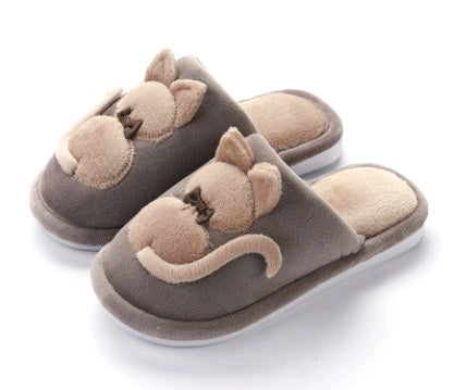 Winter cute cat parent-child shoes plus velvet cartoon warm children's slippers home children's cotton slippers