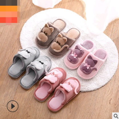 Winter cute cat parent-child shoes plus velvet cartoon warm children's slippers home children's cotton slippers