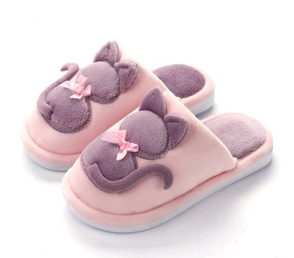 Winter cute cat parent-child shoes plus velvet cartoon warm children's slippers home children's cotton slippers