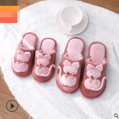 Winter cute cat parent-child shoes plus velvet cartoon warm children's slippers home children's cotton slippers