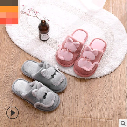 Winter cute cat parent-child shoes plus velvet cartoon warm children's slippers home children's cotton slippers