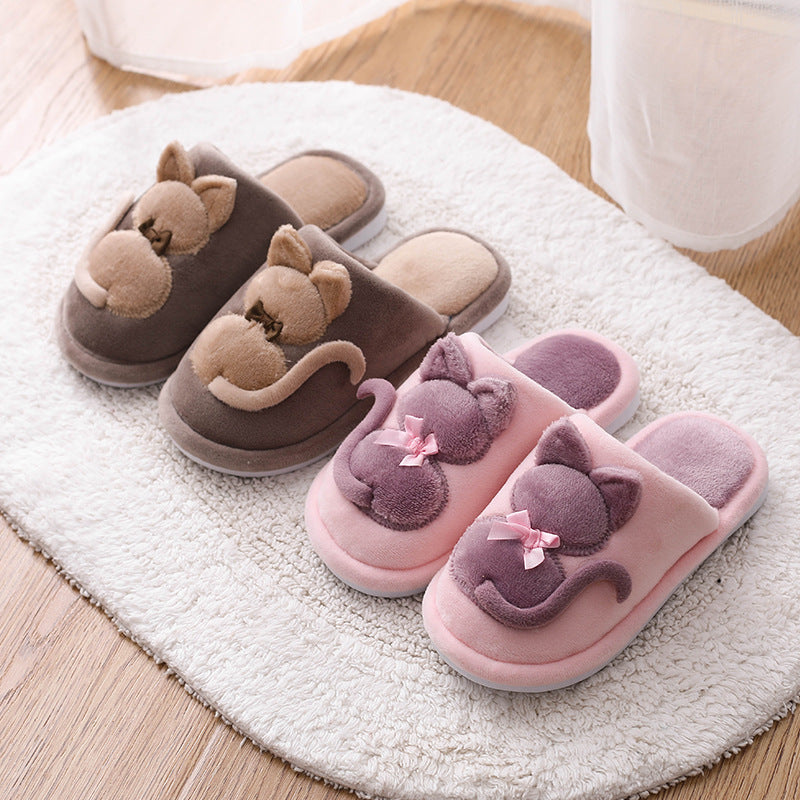 Winter cute cat parent-child shoes plus velvet cartoon warm children's slippers home children's cotton slippers