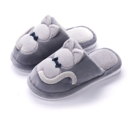 Winter cute cat parent-child shoes plus velvet cartoon warm children's slippers home children's cotton slippers