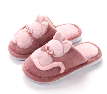 Winter cute cat parent-child shoes plus velvet cartoon warm children's slippers home children's cotton slippers